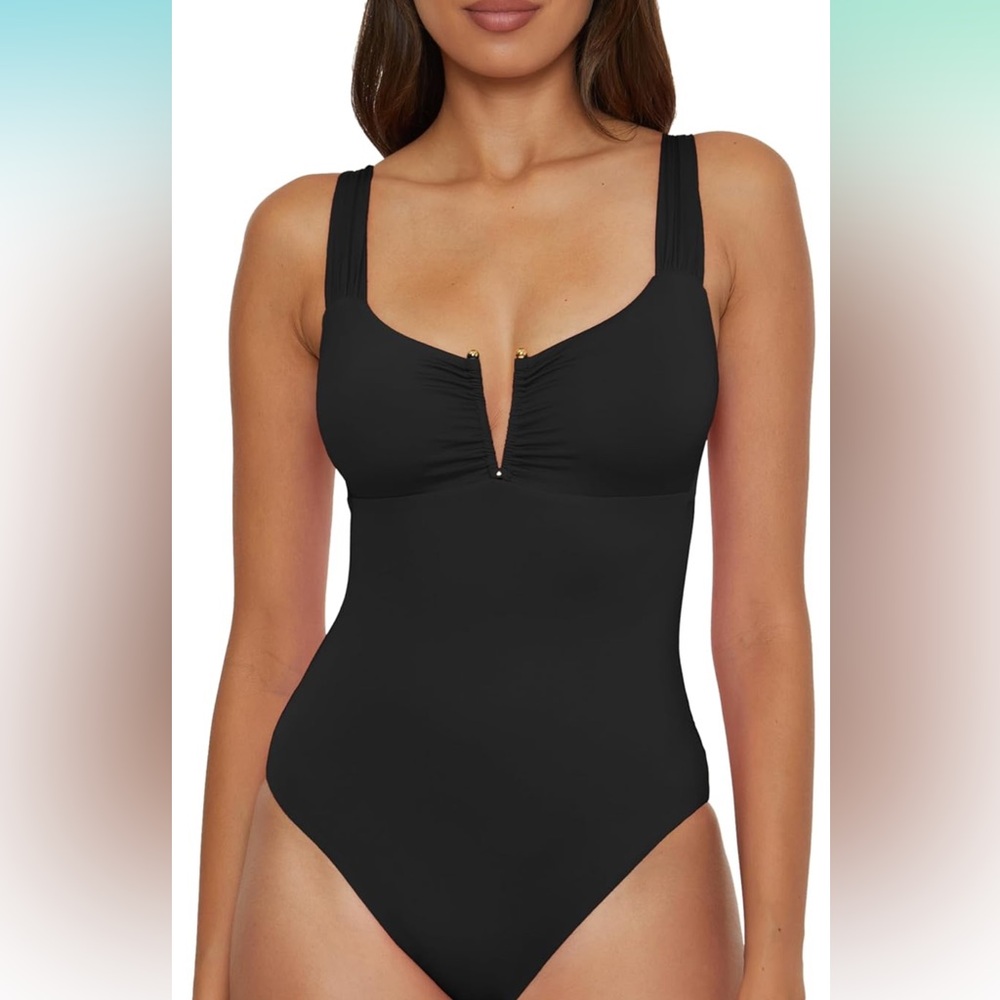 NWT BECCA women’s standard color code V-wire Shirred one piece Size L